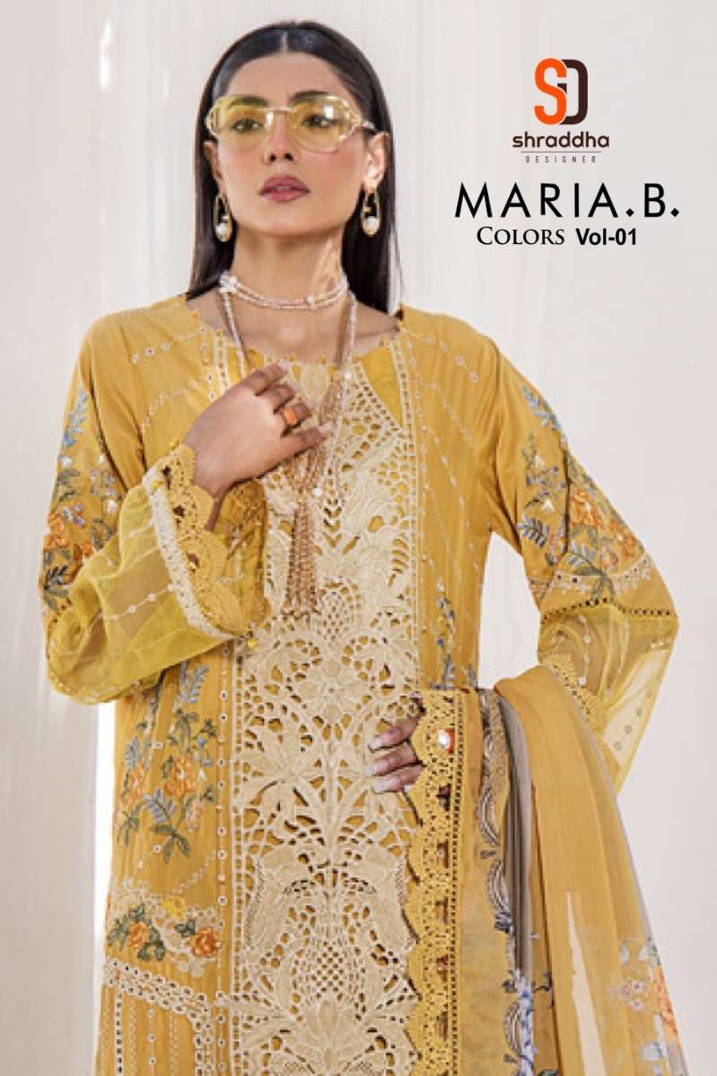 MARIA.B. COLORS VOL-1 BY SHRADDHA DESIGNER 1001 TO 1005 SERIES COTTON WORK PAKISTANI DRESSES