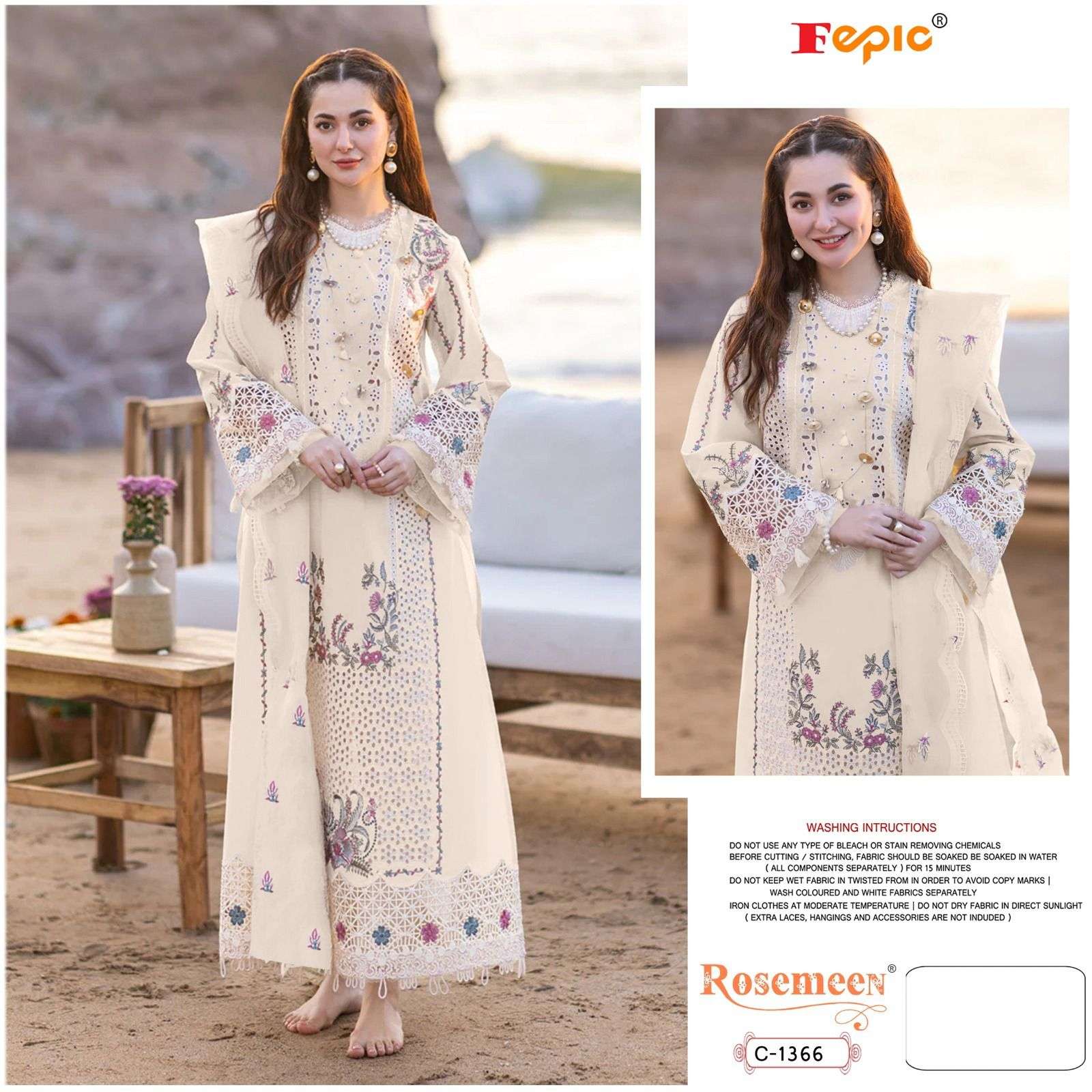 ROSEMEEN 1366-A TO 1366-C SERIES BY FEPIC PURE COTTON HEAVY WORK PAKISTANI DRESSES