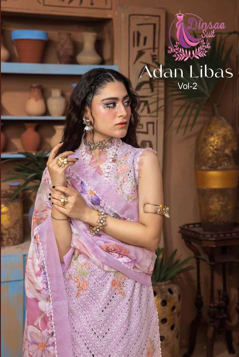 ADAN LIBAAS VOL-2 BY DINSAA SUIT 267 TO 269 SERIES COTTON EMBROIDERY WORK DRESSES