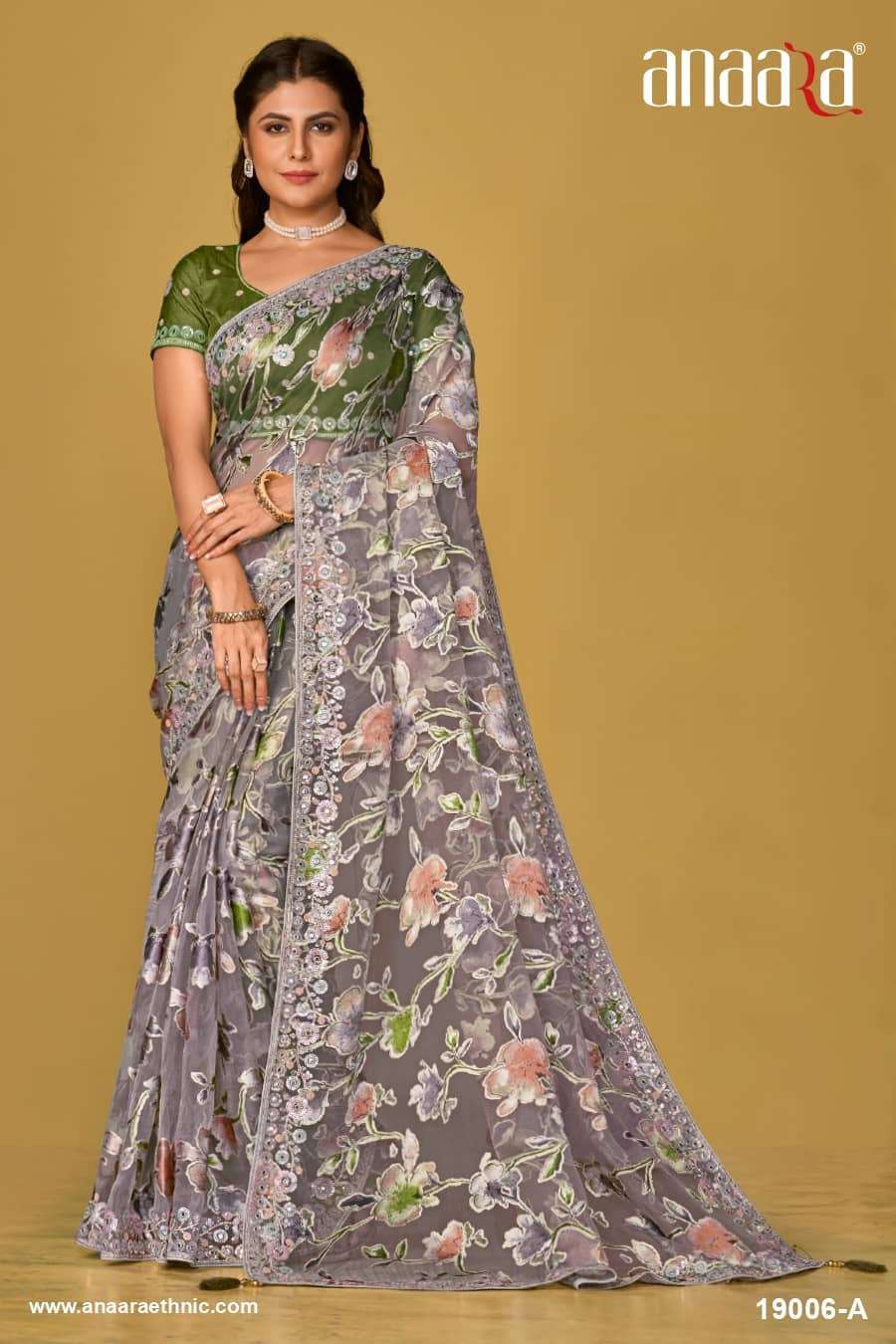 ANAARA 19006 TO 19008 SERIES BY TATHASTU SOFT ORGANZA BRASSO HEAVY WORK FESTIVE SAREES