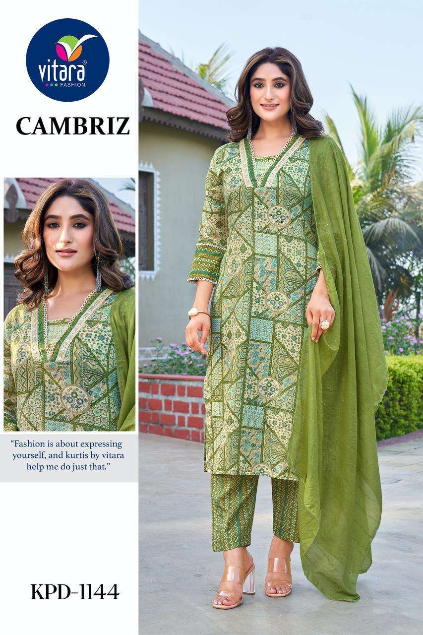 CAMBRIZ BY VITARA FASHION 1144 AND 1145 SERIES COTTON SLUB PRINT WORK READYMADE DRESSES