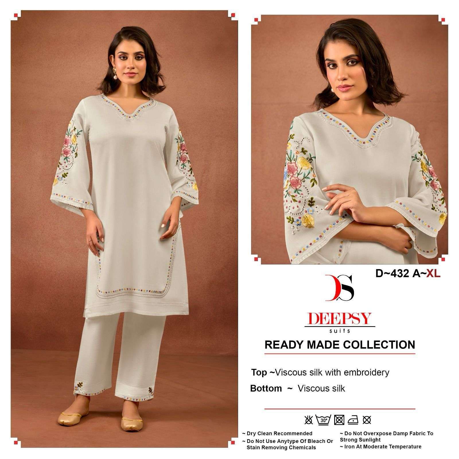 D-432 COLORS BY DEEPSY SUITS 432-A TO 432-D SERIES PURE VISCOSE SILK WORK KURTI & PANTS