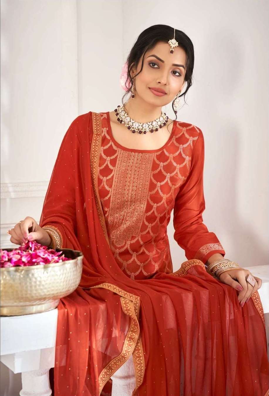 LOYAL VOL-4 BY TRILPE A 11721 TO 11726 SERIES PURE MUSLIN JACQUARD WORK DRESSES