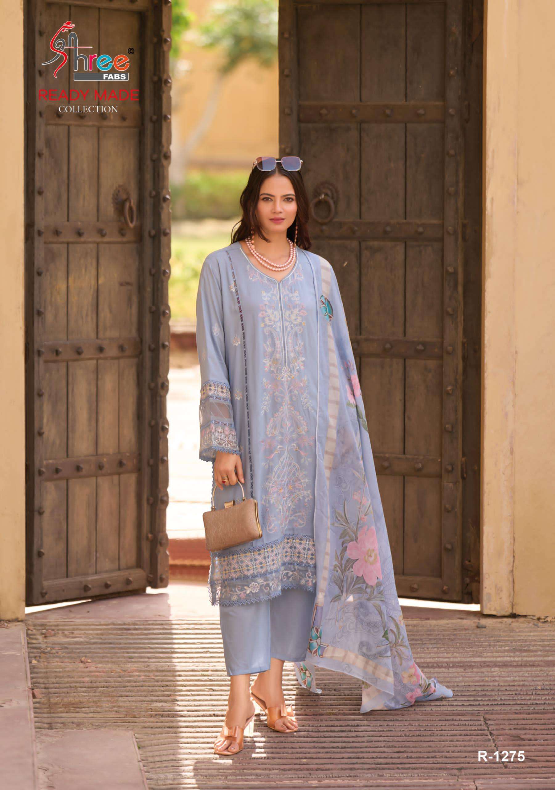 R-1275 COLOURS BY SHREE FABS 1275-A TO 1275-D SERIES VISCOSE COTTON WORK READYMADE DRESSES