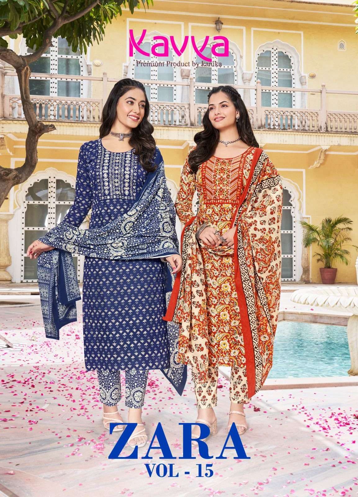 ZARA VOL-15 BY KAVYA 15001 TO 15010 SERIES PURE CAMBRIC COTTON WORK READYMADE DRESSES