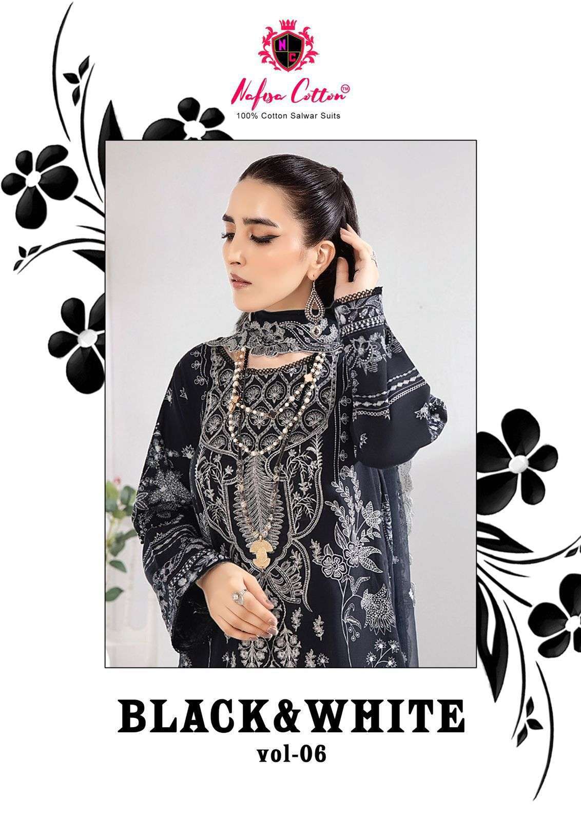 BLACK & WHITE VOL-6 BY NAFISA COTTON 6001 TO 6006 SERIES PURE COTTON PRINT DRESSES
