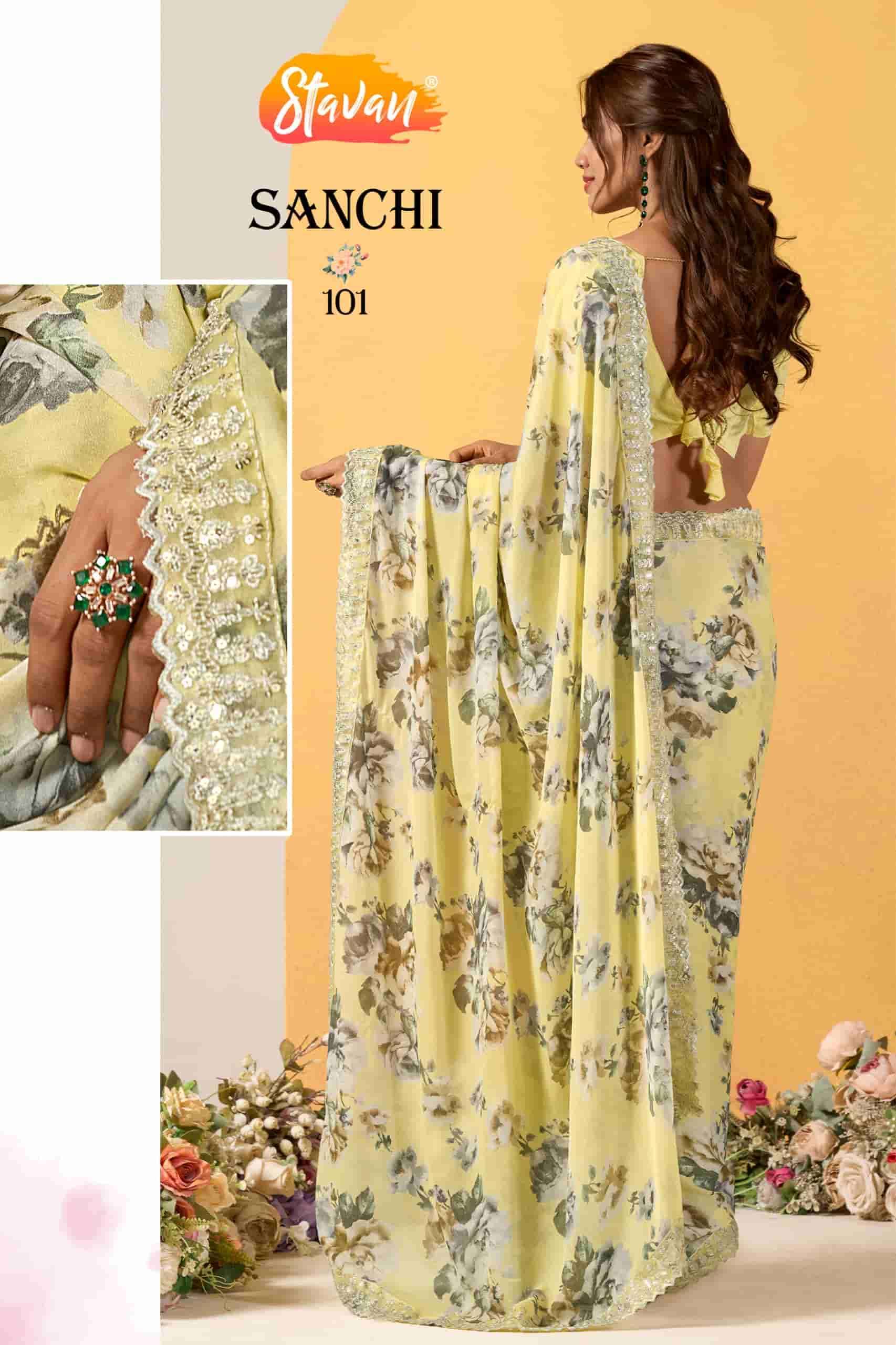 SANCHI BY STAVAN 101 TO 105 SERIES WEIGHTLESS PRINT EMBROIDERY WORK SAREES