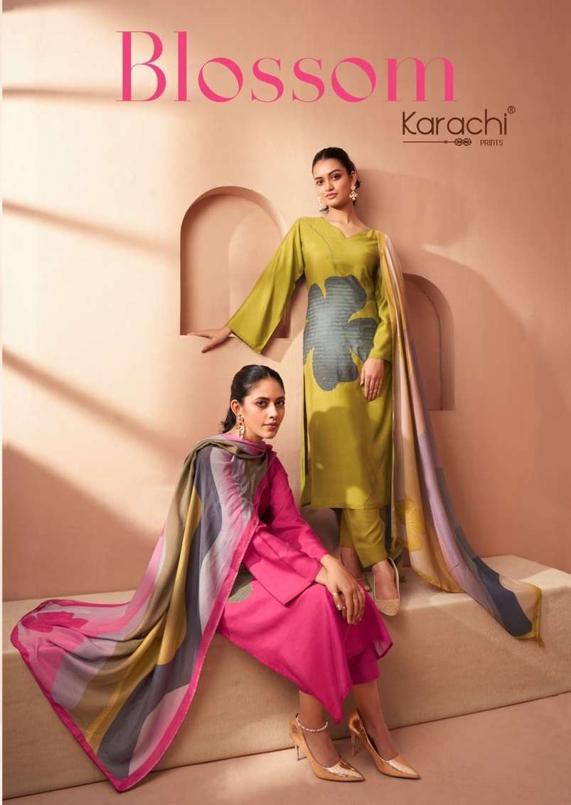 BLOSSOM BY KARACHI PRINTS 2201 TO 2204 SERIES PURE MUSLIN PRINT WORK DRESSES