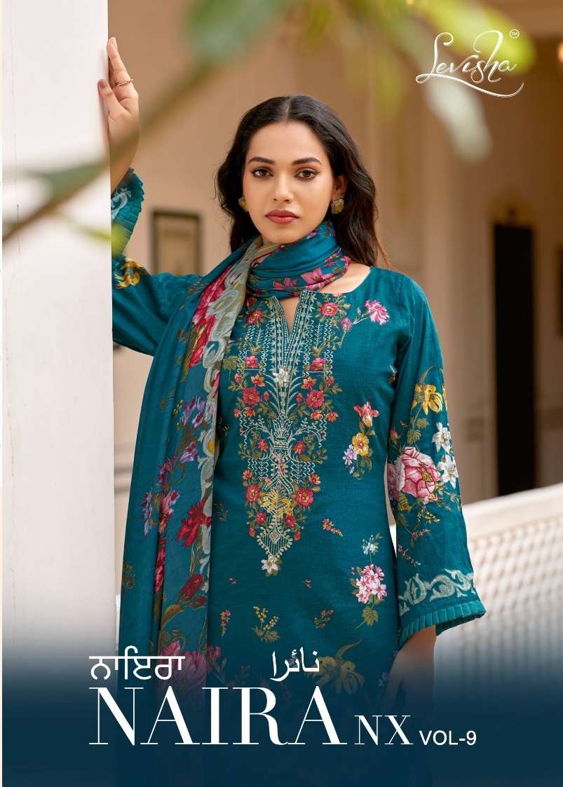 NAIRA NX VOL-9 BY LEVISHA 9013 TO 9019 SERIES CAMBRIC COTTON PRINT WORK PAKISTANI DRESSES