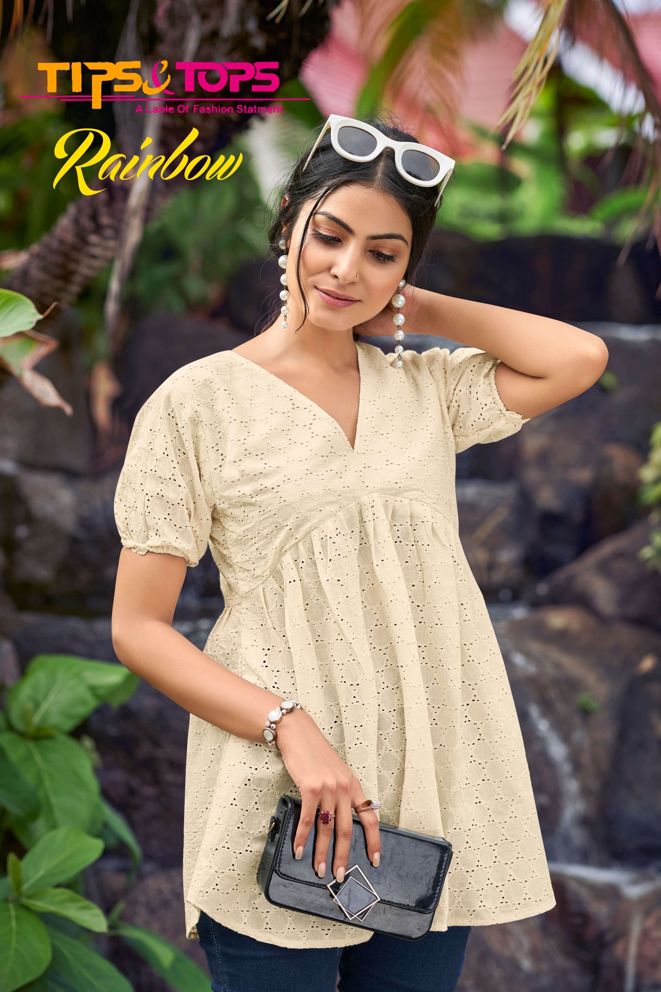 RAINBOW BY TIPS&TOPS 1001 TO 1006 SERIES COTTON CHIKANKARI WORK TOPS