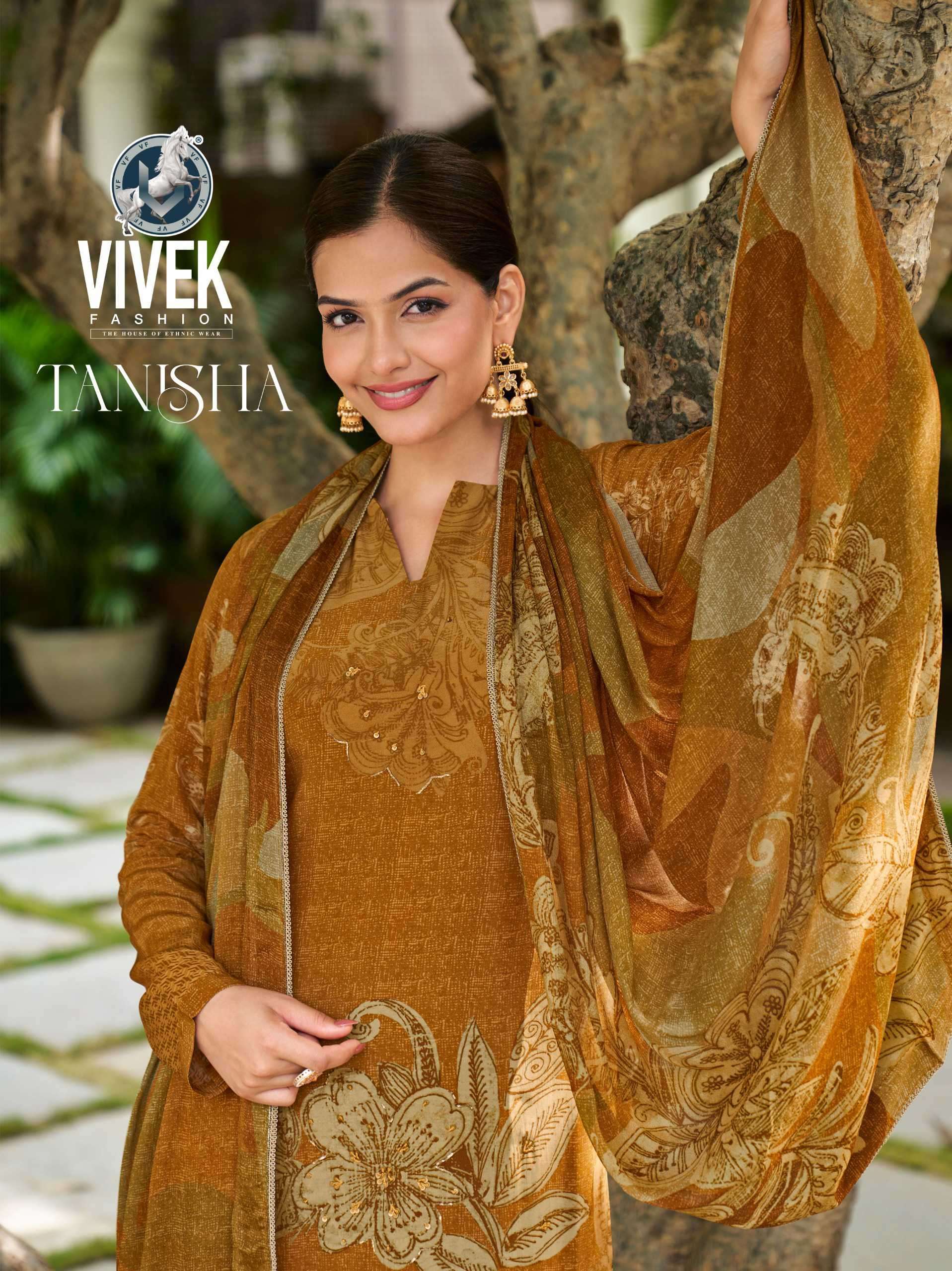 TANISHA BY VIVEK FASHION 128-A TO 128-D SERIES NATURAL CREPE PRINT WORK DRESSES