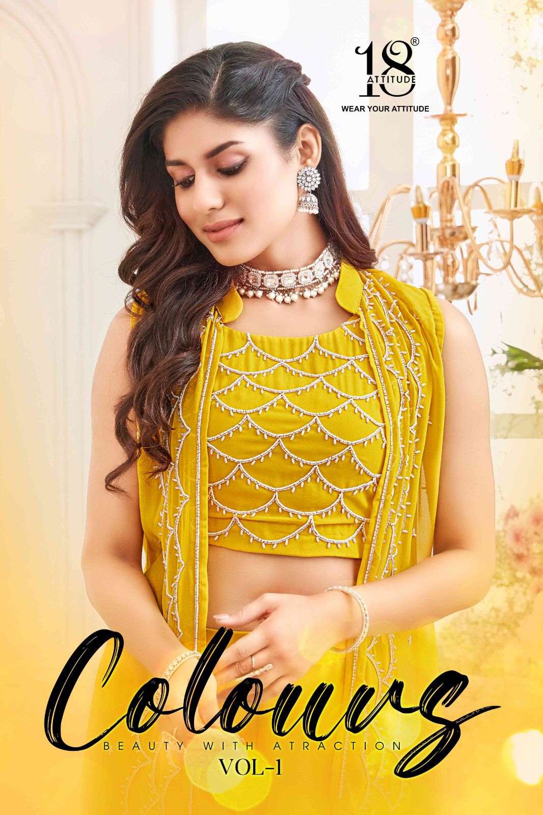 COLOURS VOL-1 BY 18 ATTITUDE 1001 TO 1004 SERIES TOP PANT & SHRUG SET