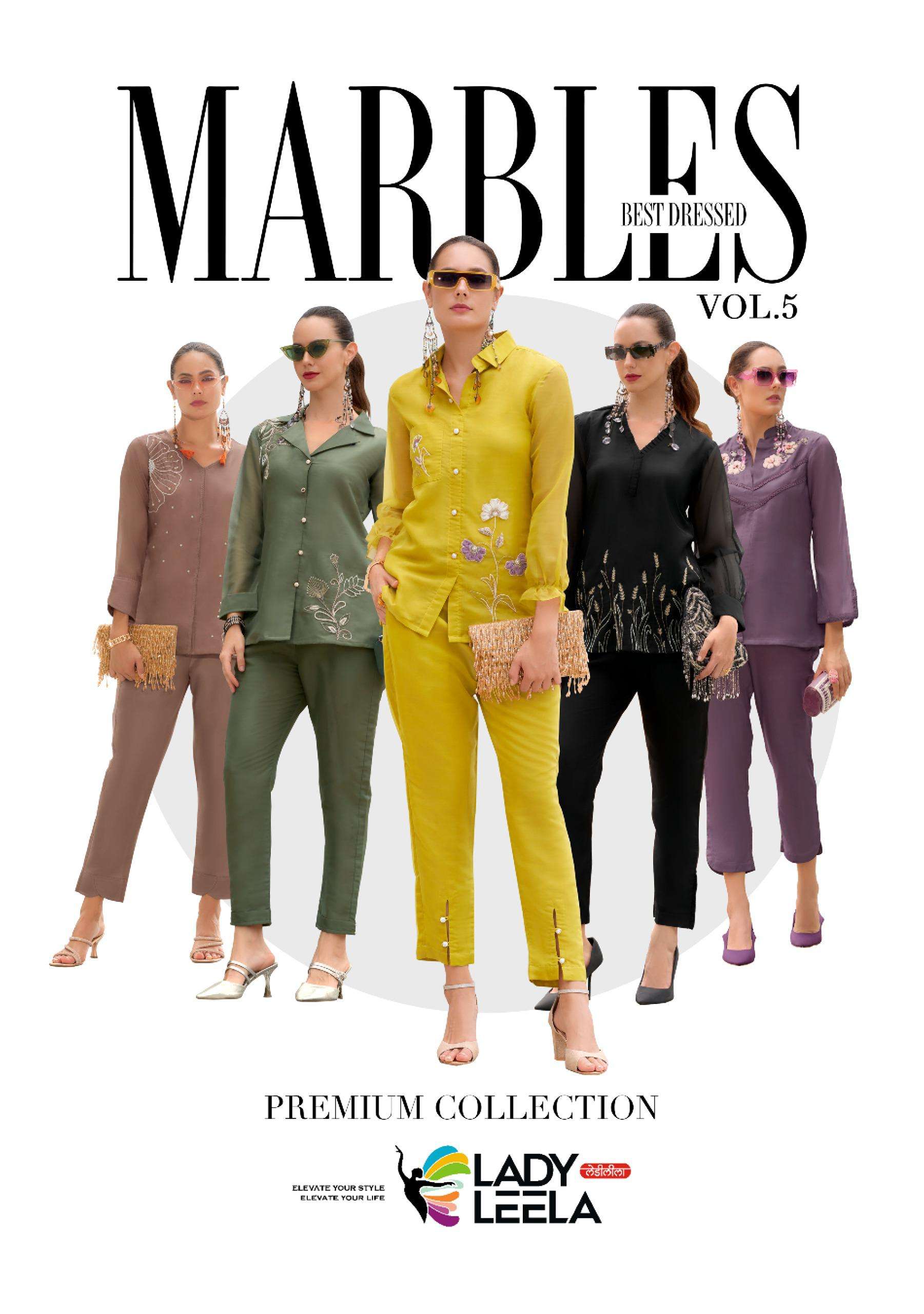 MARBLES VOL-5 BY LADY LEELA 01 TO 06 SERIES VISCOSE ORGANZA HANDWORK CO-ORD SET