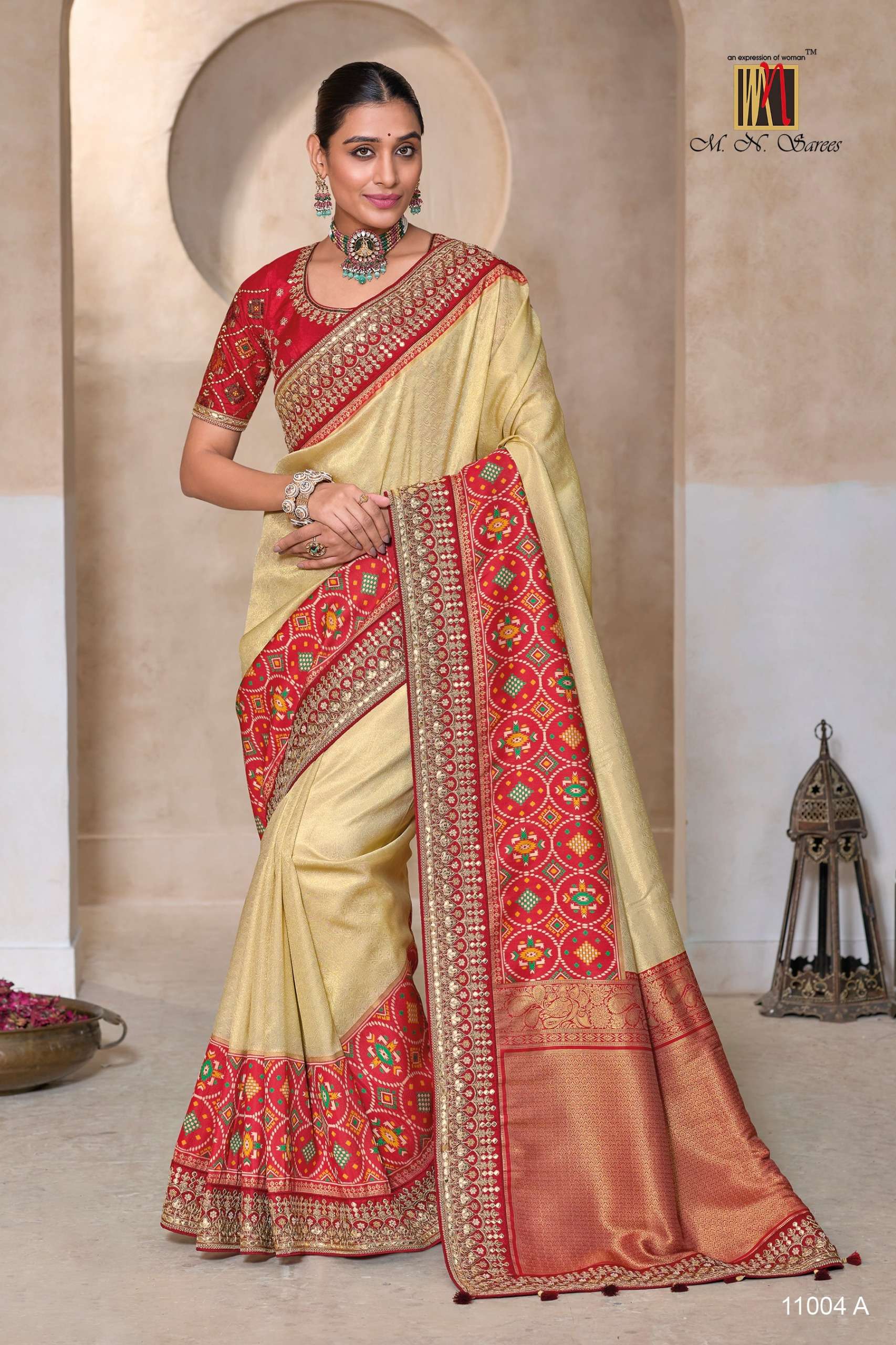 MN 11004-A TO 11004-D SERIES BY MN SAREES PURE KANJIVARAM SILK HEAVY WORK SAREES