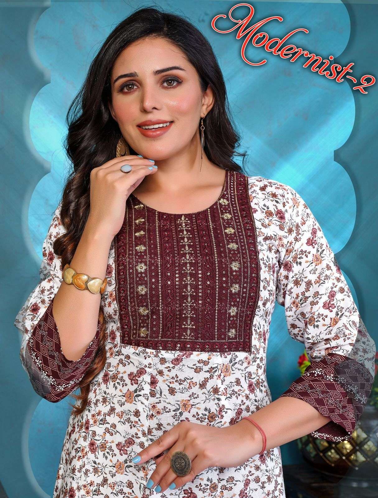 MODERNIST VOL-2 BY AQSAWHOLESALE RAYON PRINT EMBROIDERY WORK KURTIS