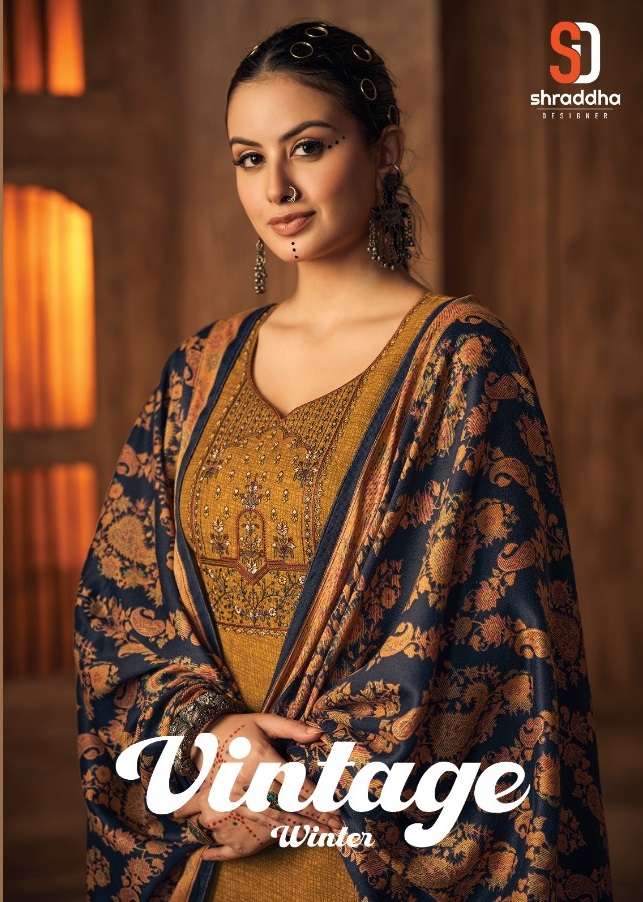 VINTAGE WINTER BY SHRADDHA DESIGNER 10001 TO 10006 SERIES PASHMINA PRINT WORK DRESSES
