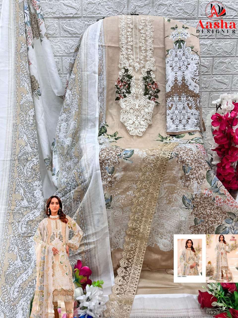 AASHA 1068-A TO 1068-C SERIES BY AASHA DESIGNER COTTON PRINT WORK PAKISTANI DRESSES