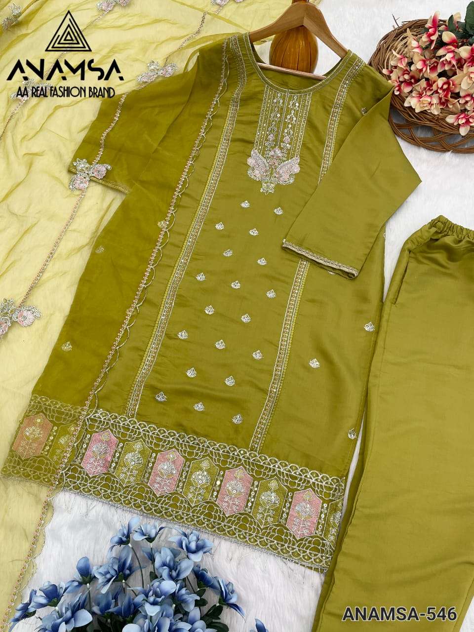 ANAMSA 546 HIT DESIGN BY ANAMSA ROMAN SILK EMBROIDERY WORK READYAMDE DRESS