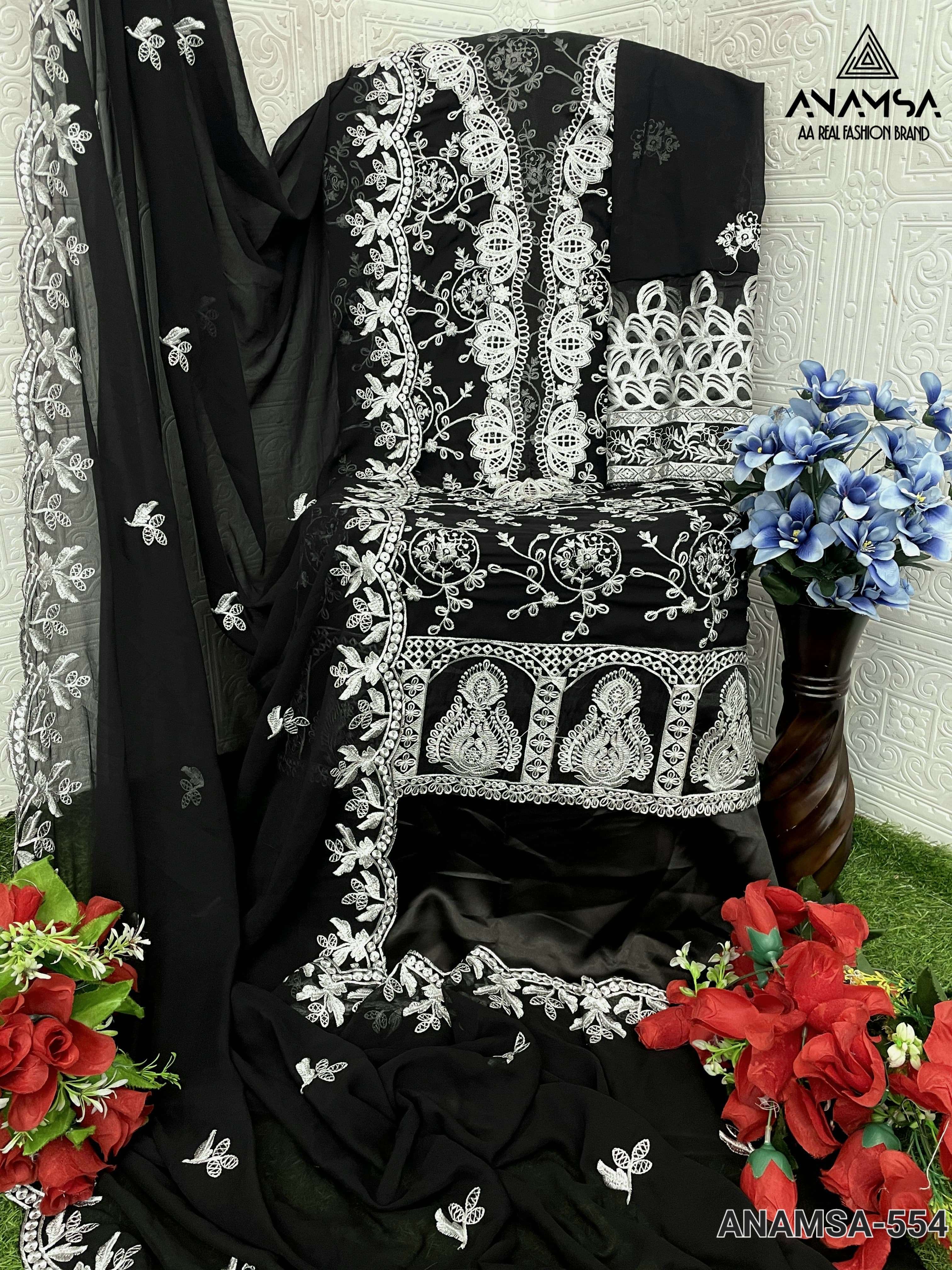 ANAMSA 554 HIT DESIGN BY ANAMSA FAUX GEORGETTE EMBROIDERY WORK PAKISTANI DRESS