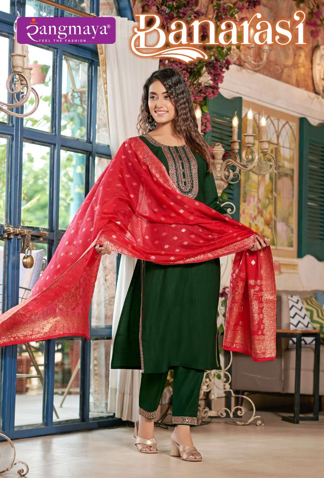 BANARASI BY RANGMAYA 101 TO 108 SERIES ROMAN SILK EMBROIDERY READYMADE DRESSES