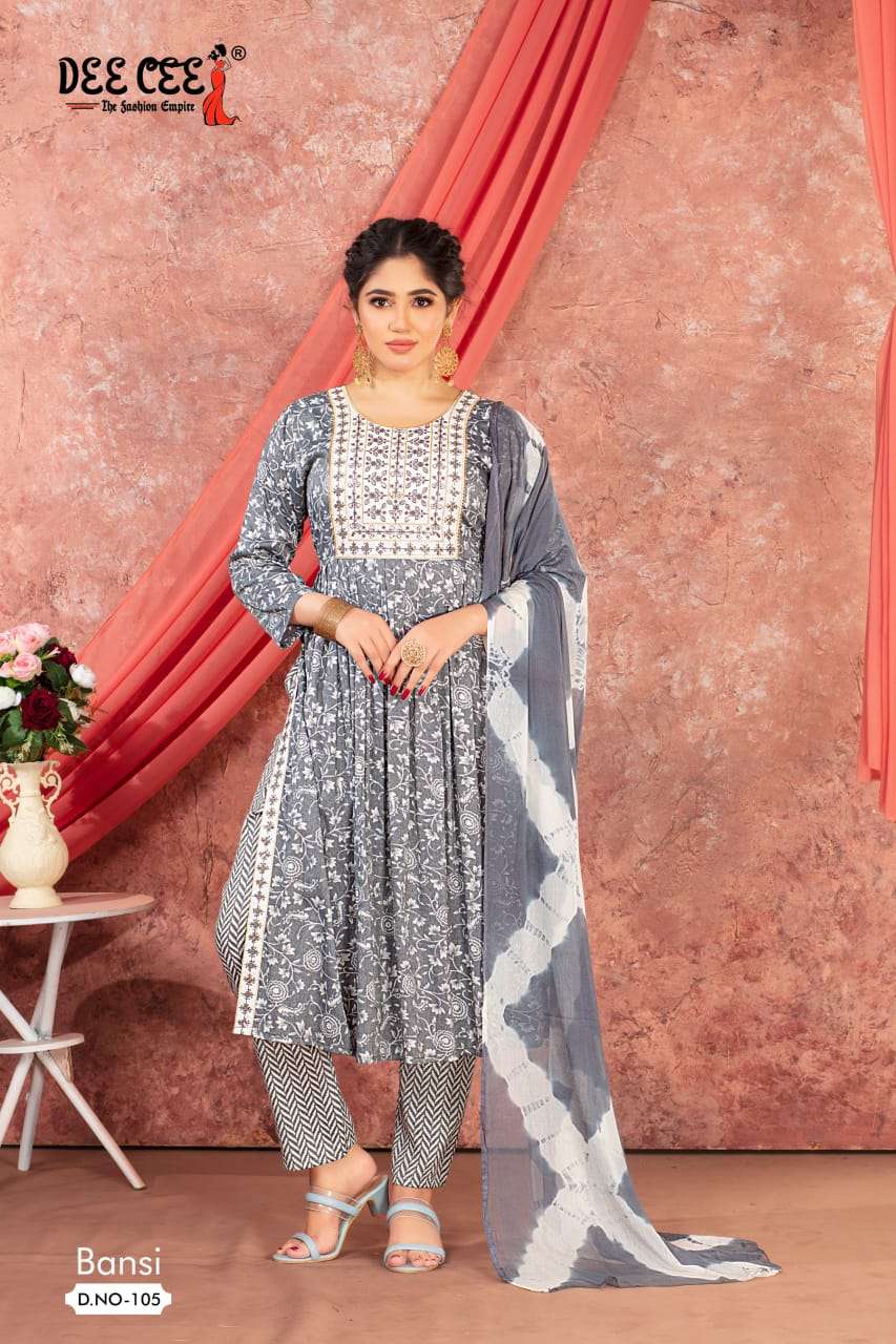 BANSI BY DEE CEE 101 TO 108 SERIES COTTON PRINT WORK READYMADE DRESSES