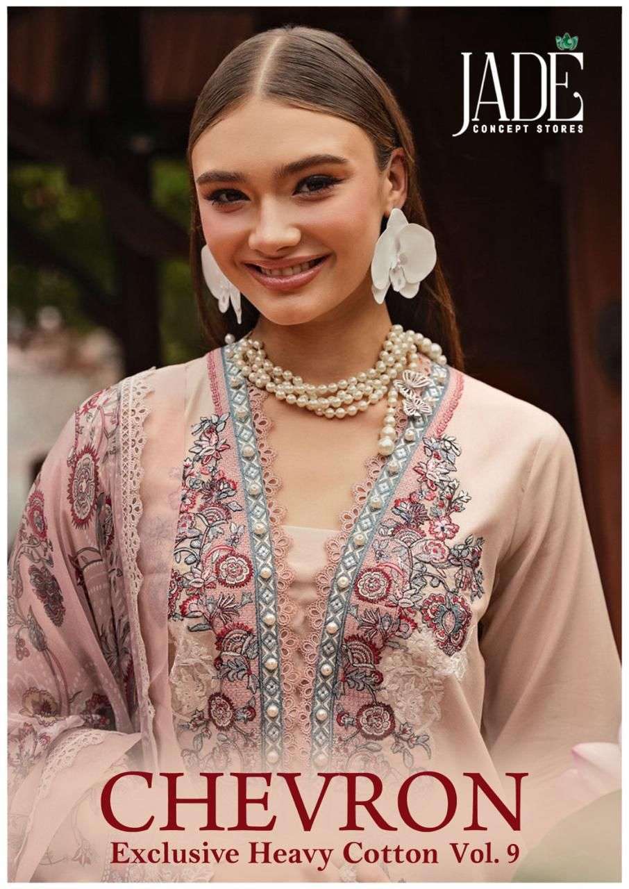CHEVRON VOL-9 BY JADE 81 TO 86 SERIES HEAVY LAWN COTTON PRINT PAKISTANI DRESSES