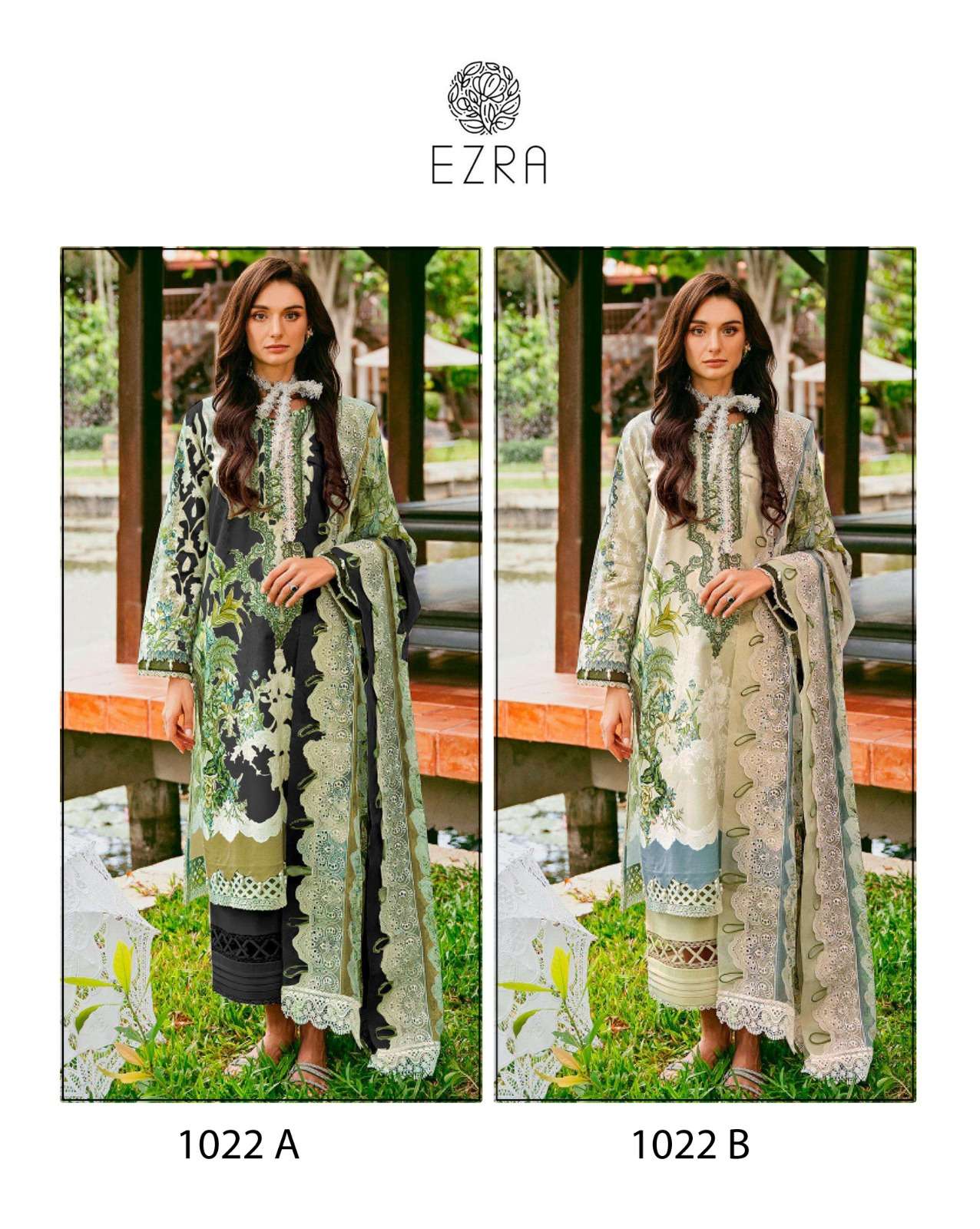 EZRA 1022 NX BY AQSAWHOLESALE PURE COTTON PRINT WORK PAKISTANI DRESSES