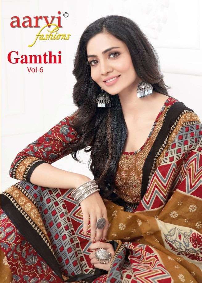 GAMTHI VOL-6 BY AARVI FASHION 7370 TO 7377 SERIES COTTON PRINT WORK READYMADE DRESSES