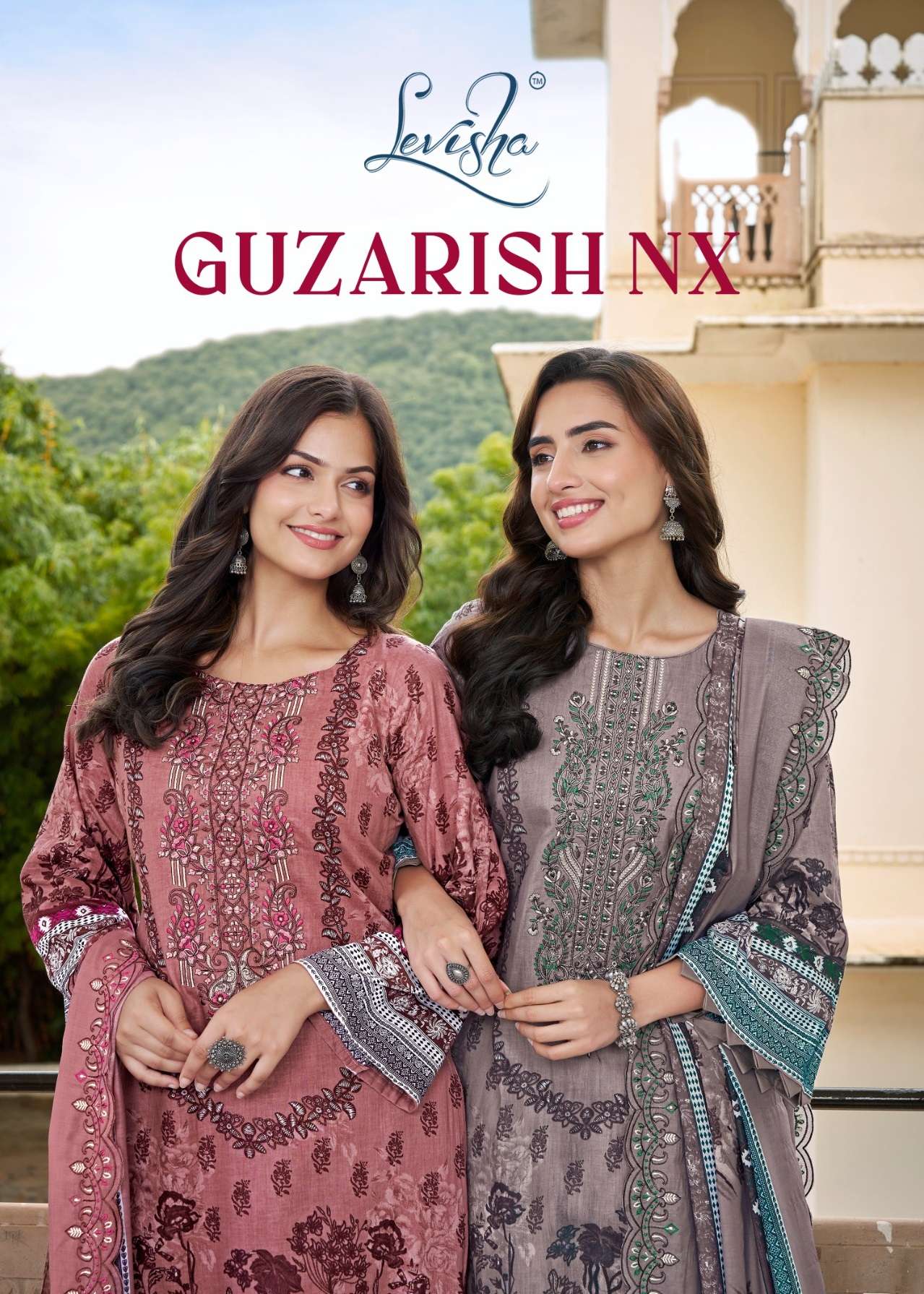 GUZARISH NX BY LEVISHA 1013 TO 1018 SERIES CAMBRIC COTTON PRINT WORK DRESSES