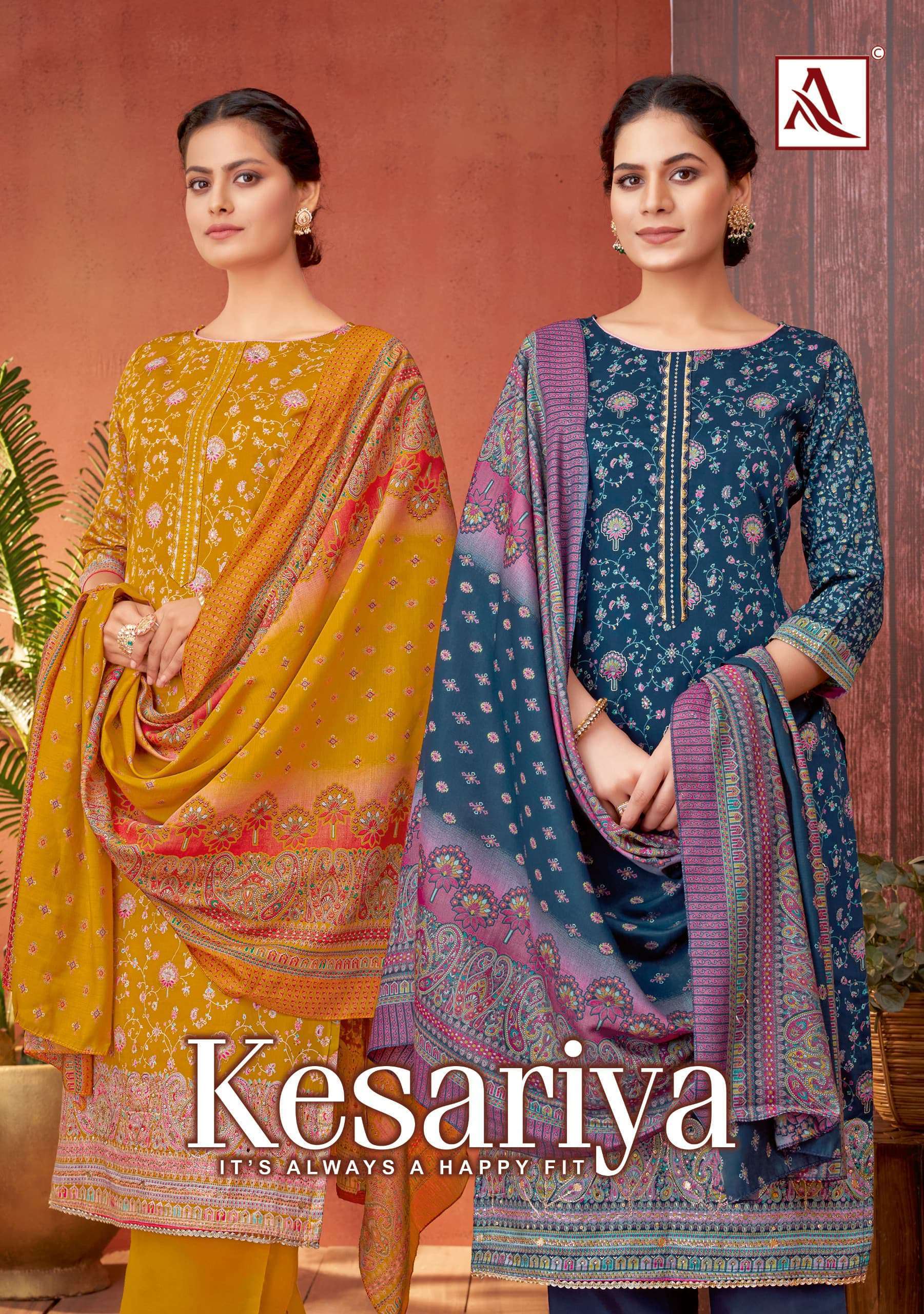 KESARIYA BY ALOK SUIT 1640-001 TO 1640-004 SERIES PURE ZAM PRINT HANDWORK DRESSES