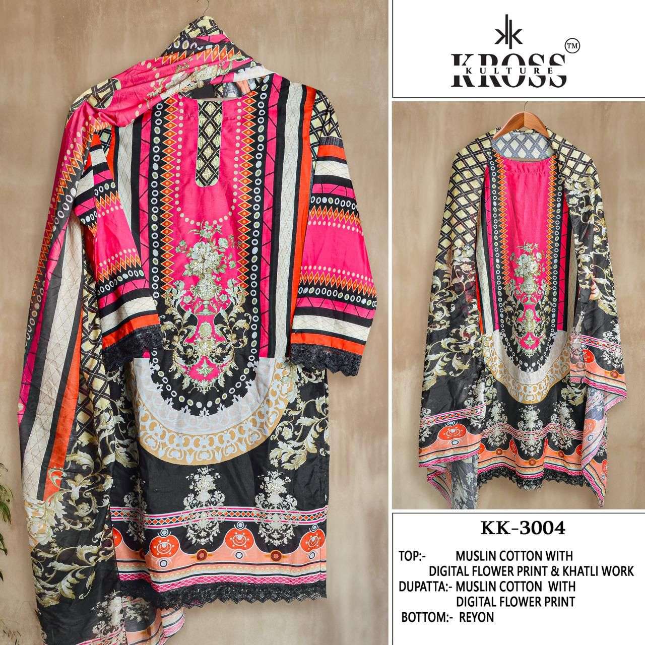 KK-3001 TO KK-3005 SERIES BY KROSS KULTURE MUSLIN PRINT WORK READYMADE DRESSES