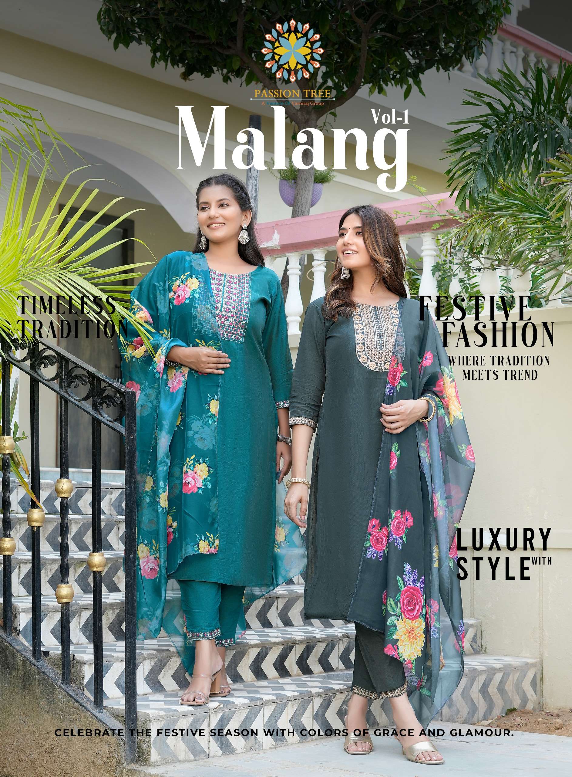 MALANG VOL-1 BY PASSION TREE 1001 TO 1008 SERIES SHIMMER SILK WORK READYMADE DRESSES