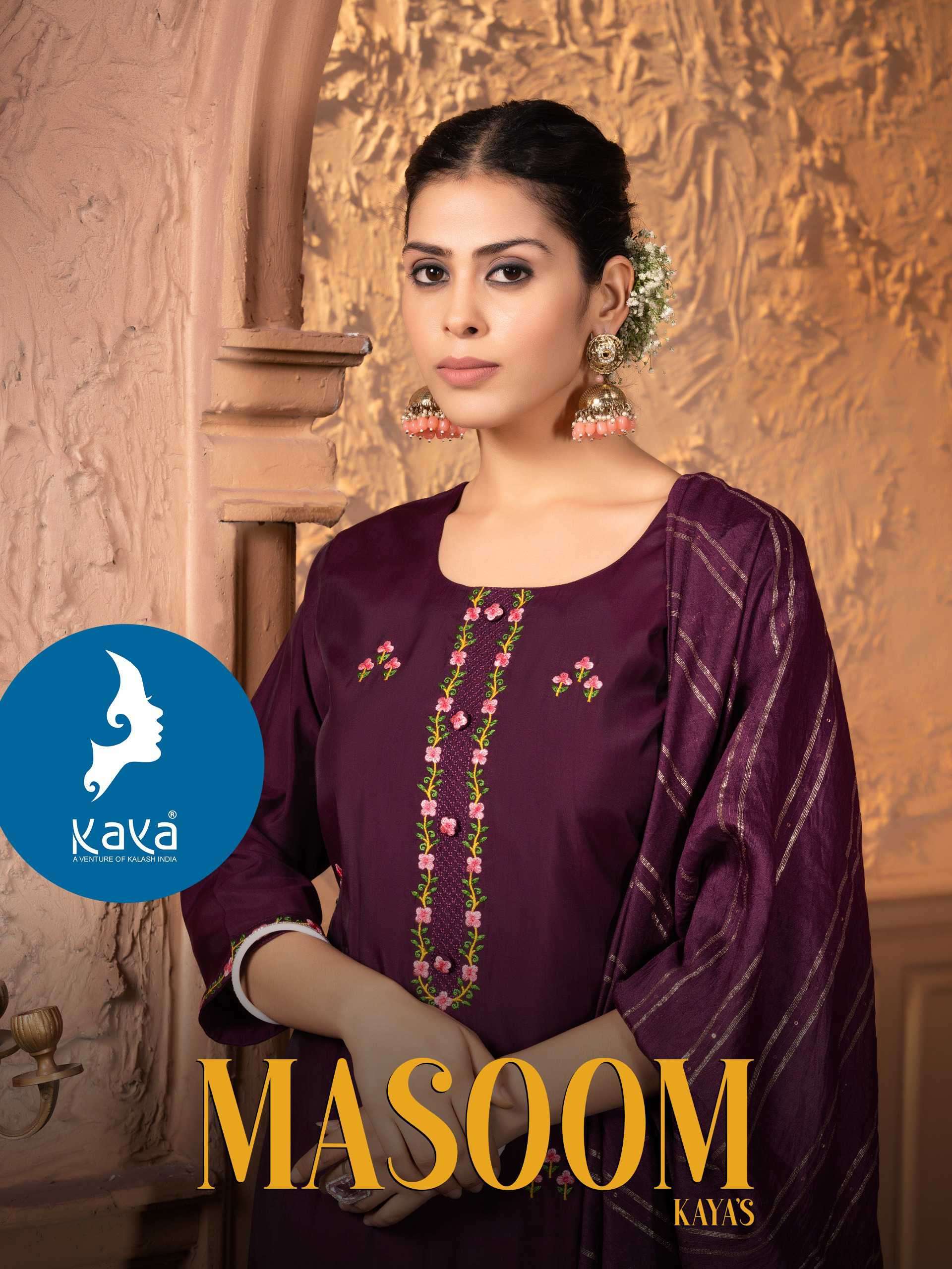 MASOOM BY KAYA 01 TO 08 SERIES ROMAN SILK EMBROIDERY WORK READYMADE DRESSES
