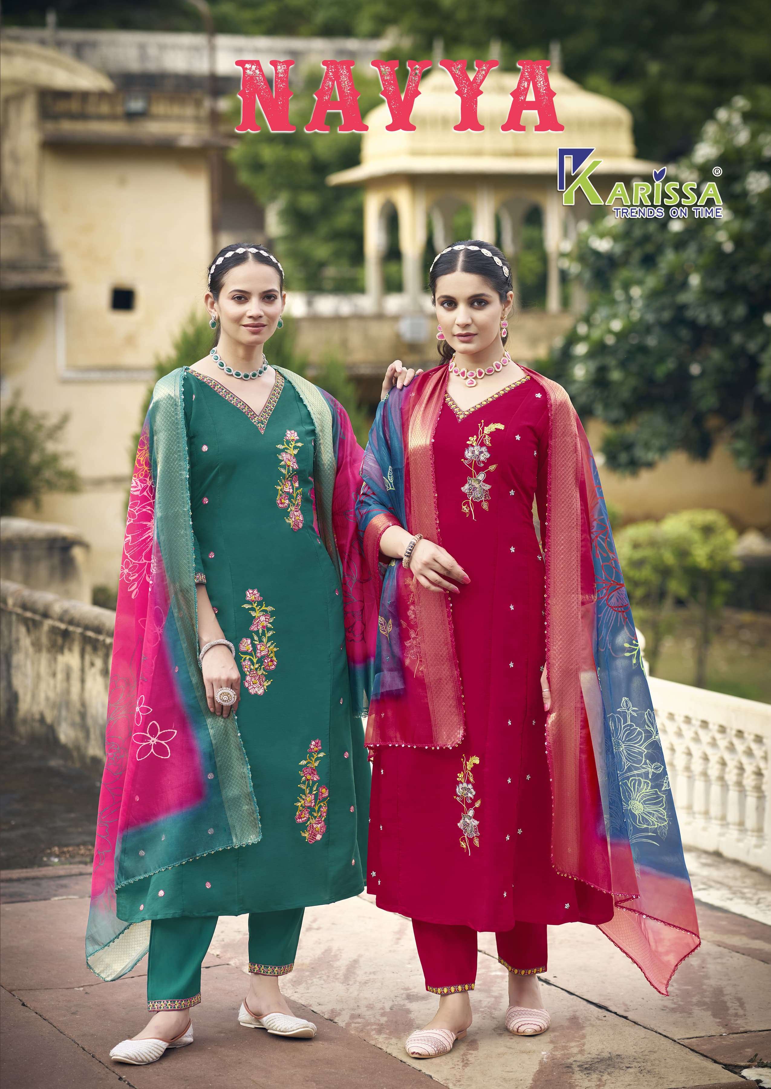 NAVYA BY KARISSA 1001 TO 1004 SERIES VISCOSE ROMAN SILK WORK READYMADE DRESSES