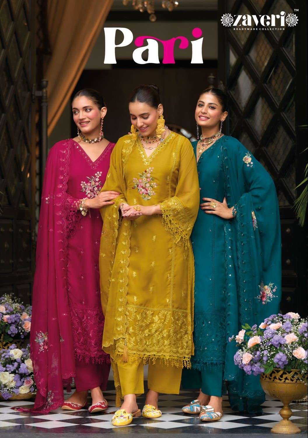 PARI BY ZAVERI 1383 TO 1386 SERIES ORGANZA EMBROIDERY WORK READYMADE DRESSES