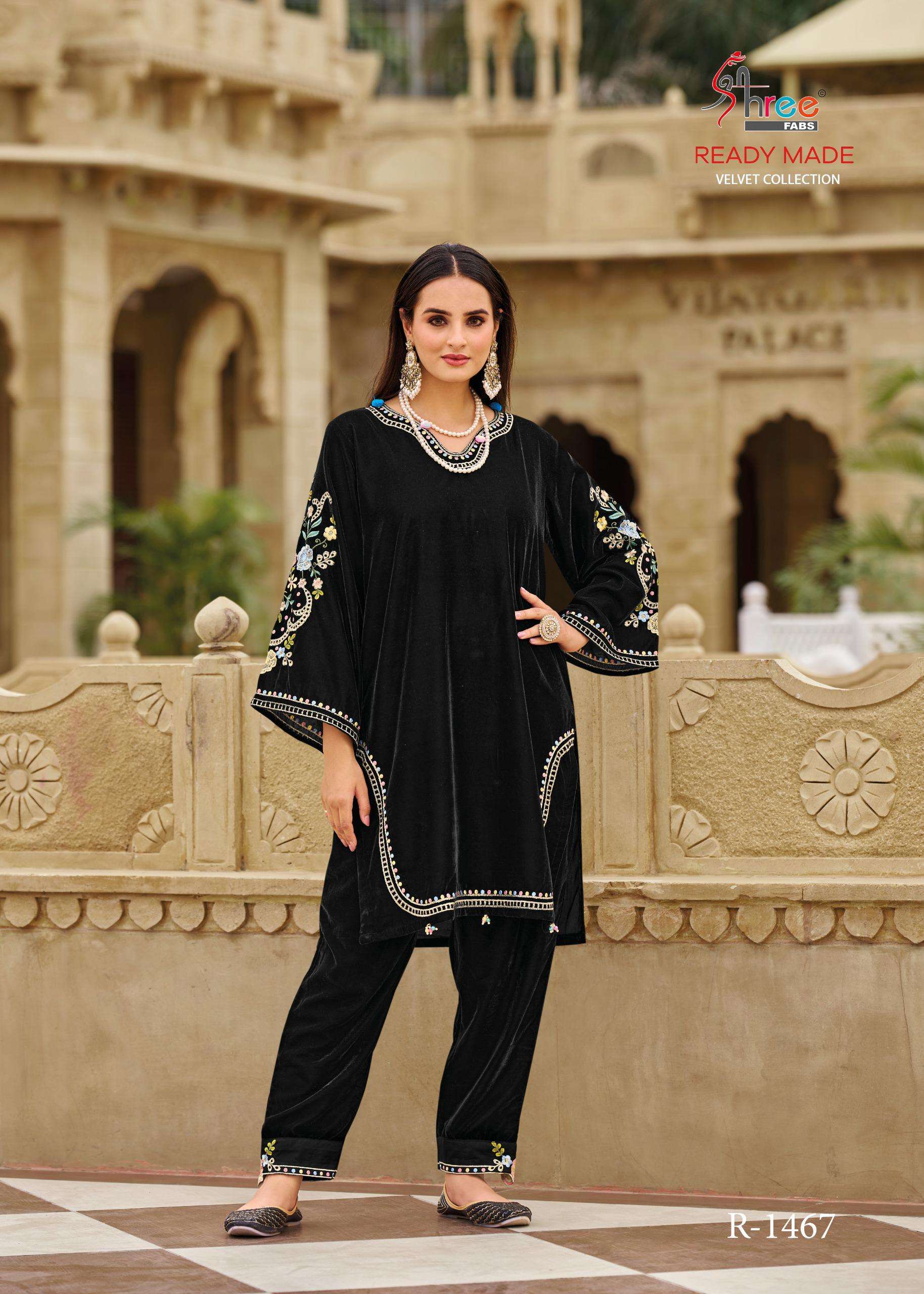 R-1467 NX BY SHREE FABS 1467-A TO 1467-D SERIES VELVET HEAVY WORK CO-ORD SET