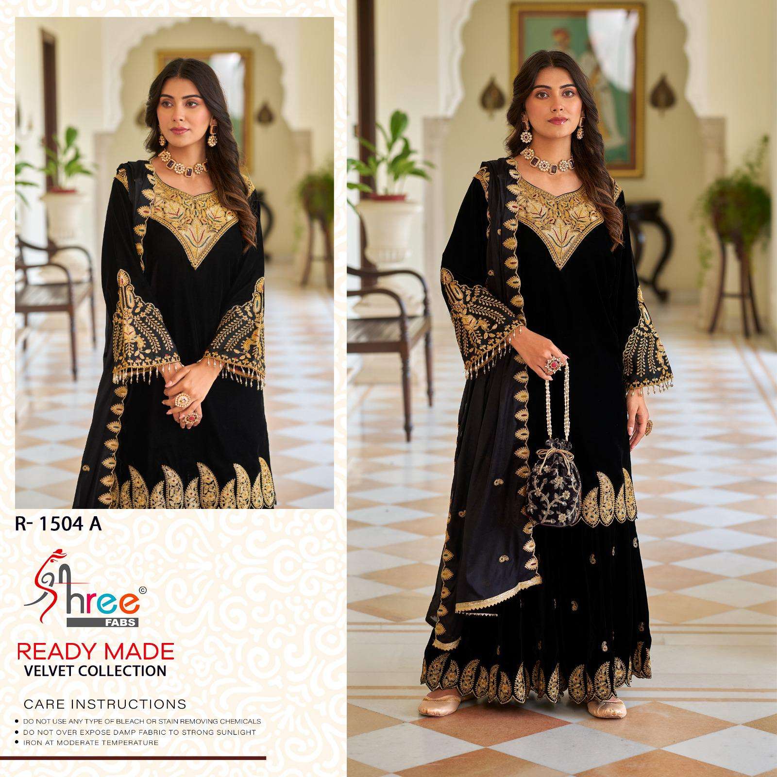R-1504 COLOURS BY SHREE FABS 1504-A TO 1504-D SERIES VELVET WRK READYMADE WINTER DRESSES