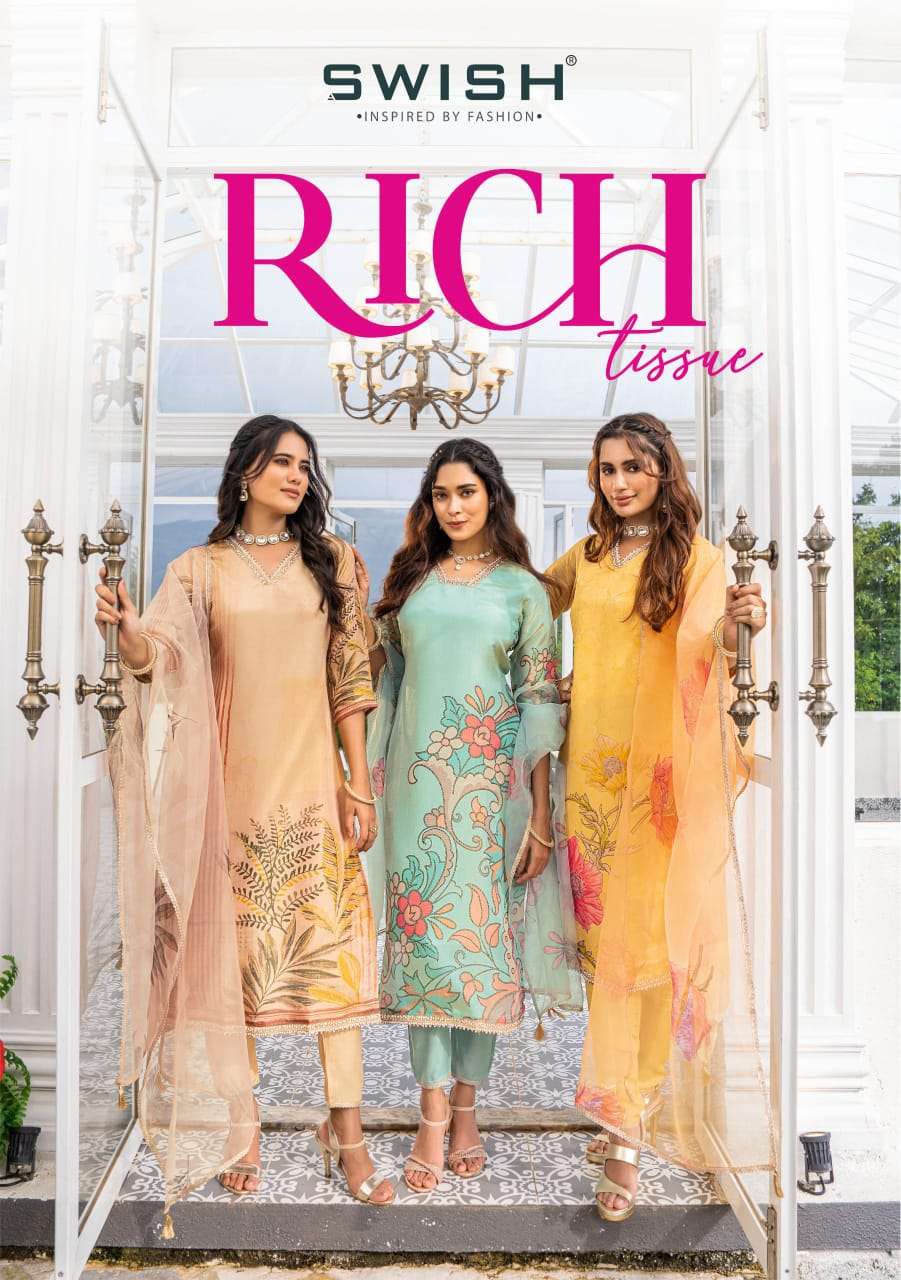 RICH TISSUE BY SWISH 01 TO 06 SERIES PURE TISSUE FABRIC PRINT WORK READYMADE DRESSES
