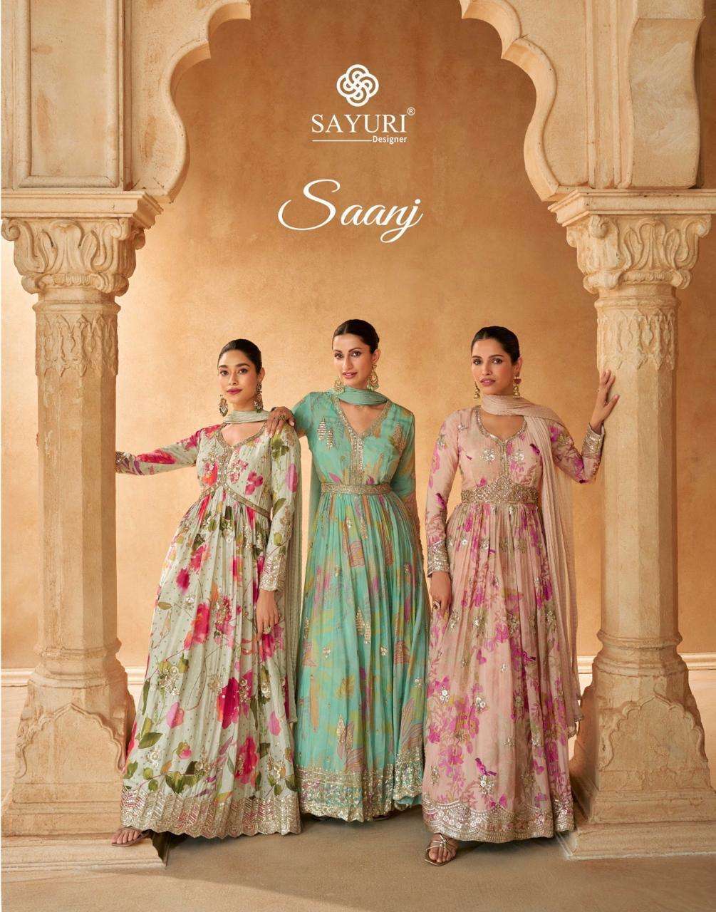 SAANJ BY SAYURI 5643 TO 5645 SERIES PREMIUM CHINON SILK WORK GOWN & DUPATTAS