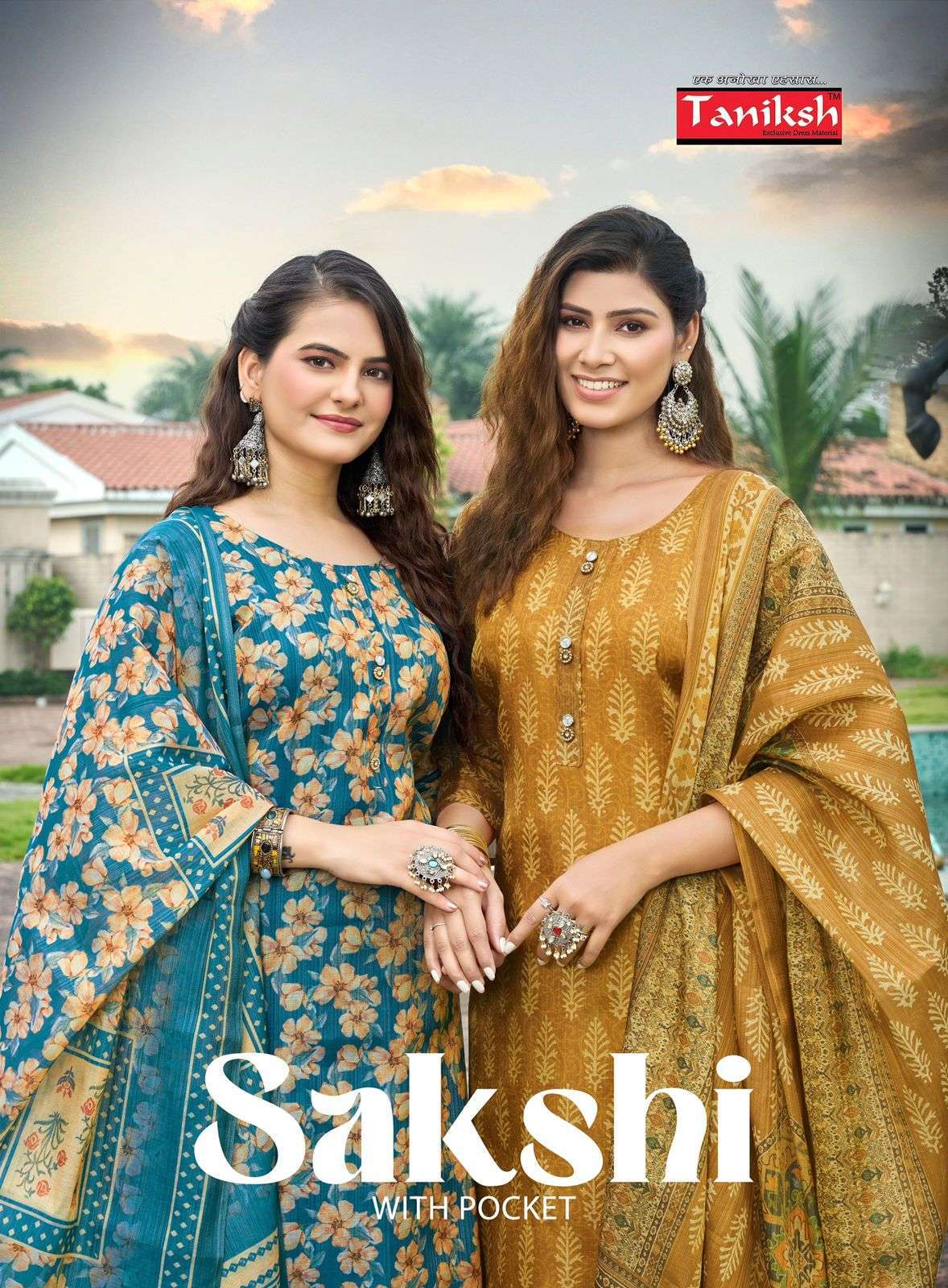 SAKSHI BY TANIKSH 1001 TO 1008 SERIES TISSUE FABRIC PRINT WORK READYMADE DRESSES