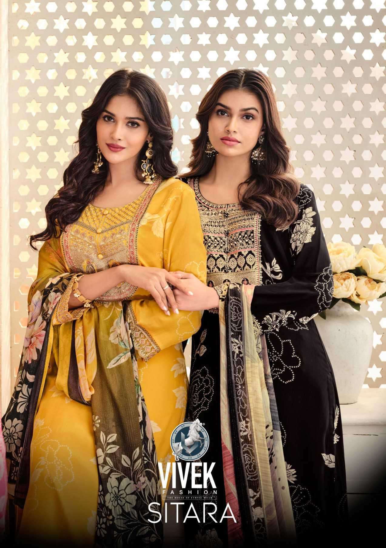 SITARA BY VIVEK FASHION 18601 TO 18605 SERIES CREPE PRINT HEAVY WORK DRESSES