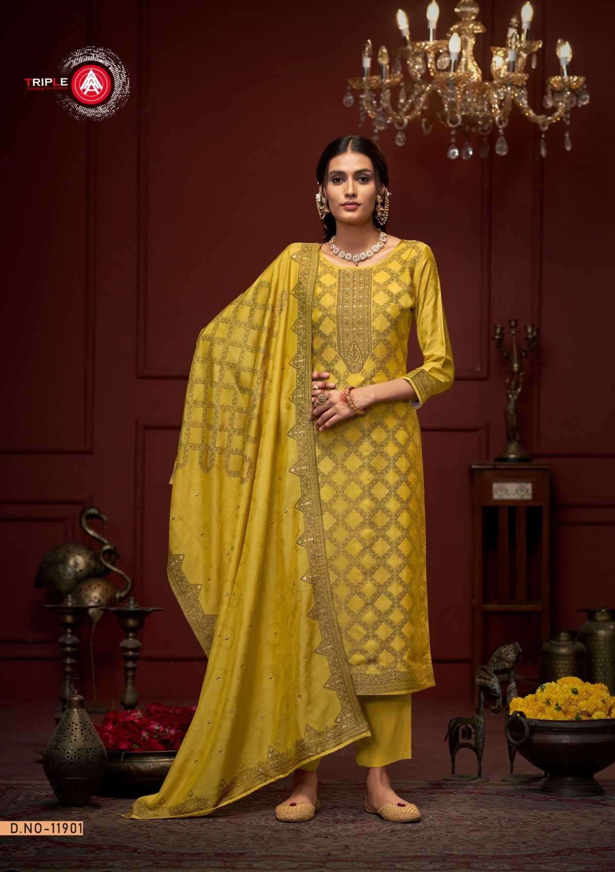 STUTI BY TRIPLE A 11901 TO 11906 SERIES VISCOSE MUSLIN JACQUARD WORK DRESSES