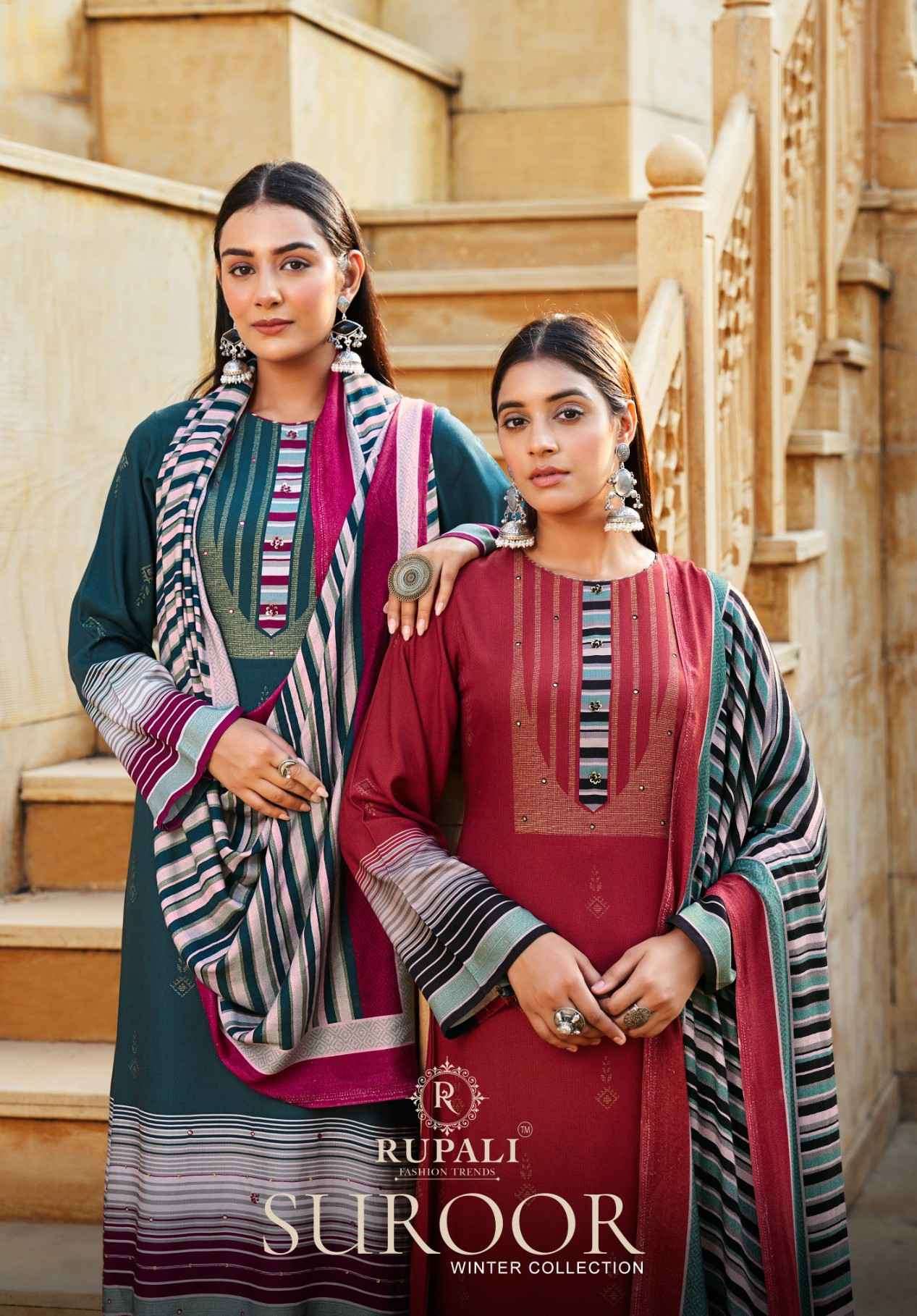 SUROOR BY RUPALI 1001 TO 1004 SERIES VISCOSE PASHMINA PRINT WORK WINTER DRESSES