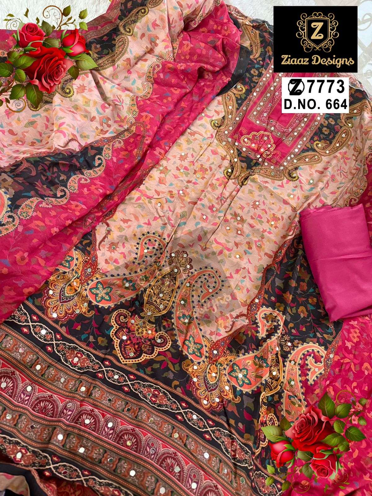 Z-664 & Z-665 HITS BY ZIAAZ DESIGNS PURE MUZLIN PRINT MIRROR WORK PAKISTANI DRESSES