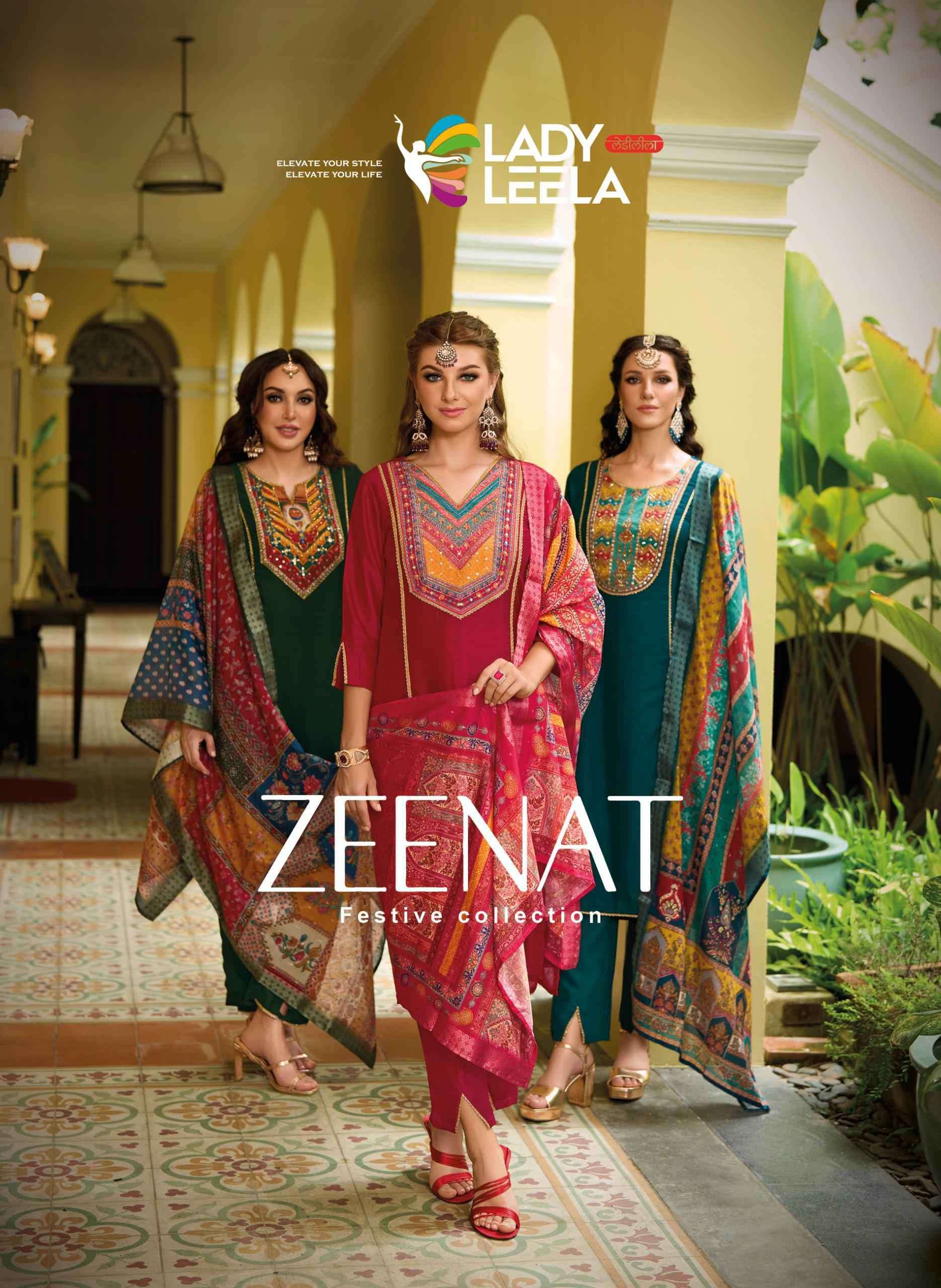 ZEENAT BY LADY LEELA 1421 TO 1426 SERIES VICHITRA SILK HEAVY WORK READYMADE DRESSES