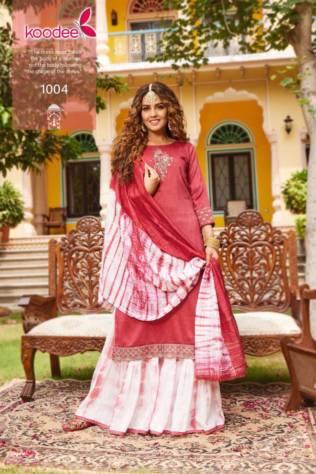 SVARAA BY KOODEE 1001 TO 1004 SERIES MUSLIN SILK HANDWORK KURTI & SHARARA SET