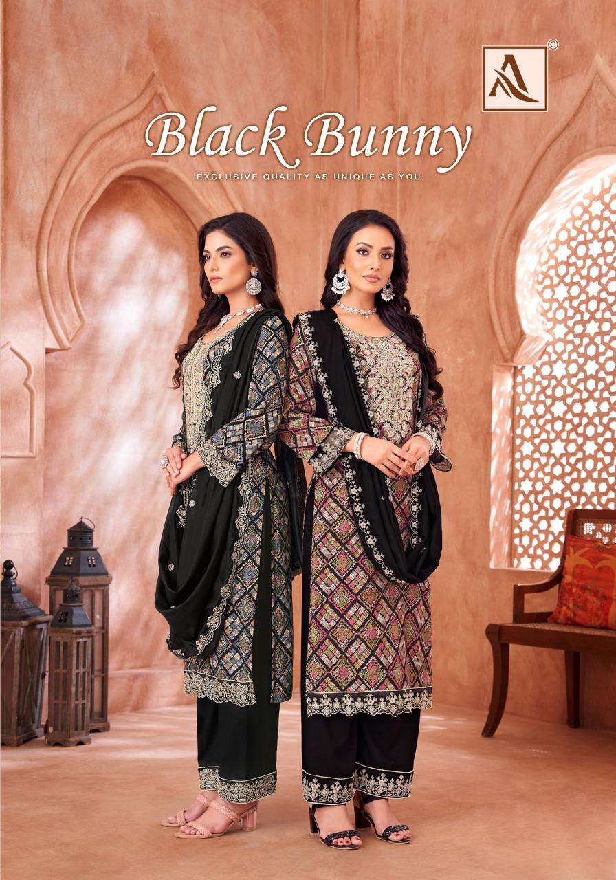 BLACK BUNNY BY ALOK SUIT 1685-001 TO 16850-006 SERIES RAYON PRINT WORK DRESSES