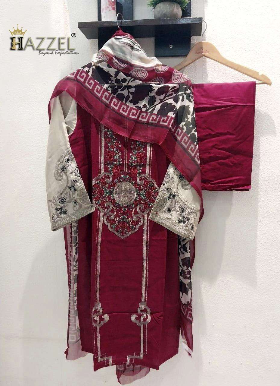 H-035 HIT DESIGN BY HAZZEL RAYON COTTON PRINT EMBROIDERY WORK PAKISTANI DRESS