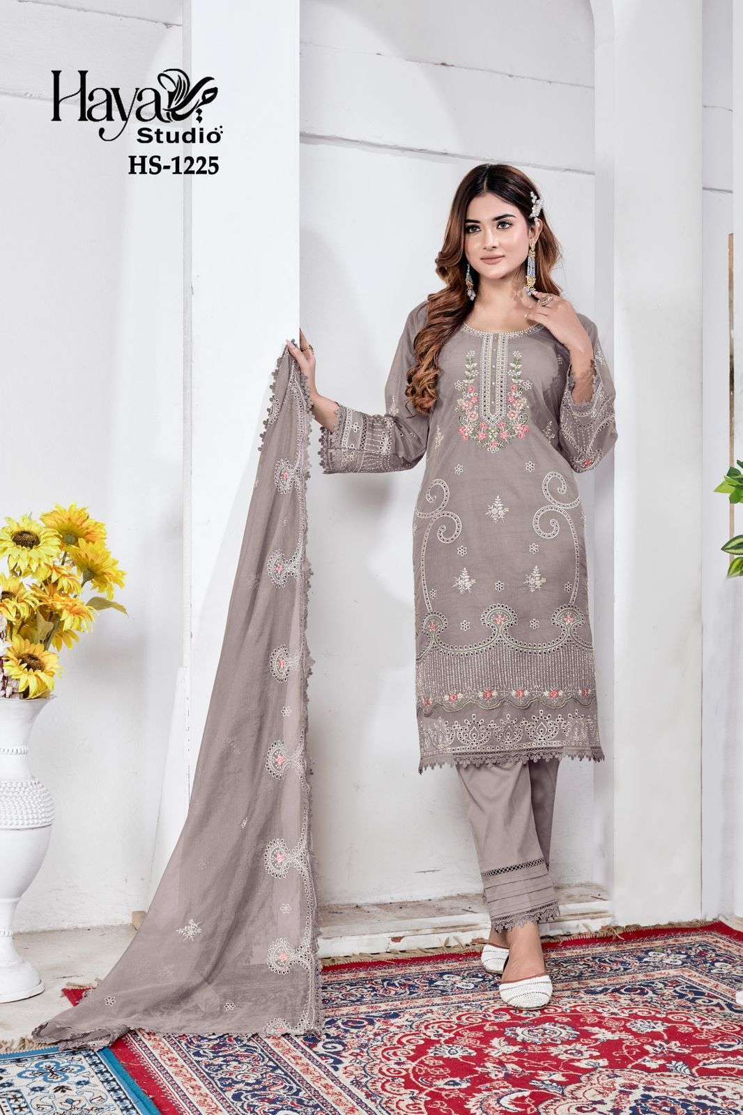HS-1225 COLOURS BY HAYA STUDIO PURE COTTON NET HEAVY WORK READYMADE DRESSES