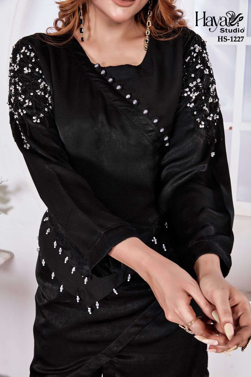 HS-1227 NX BY HAYA STUDIO VELVET SATIN HANDWORK CO-ORD SET